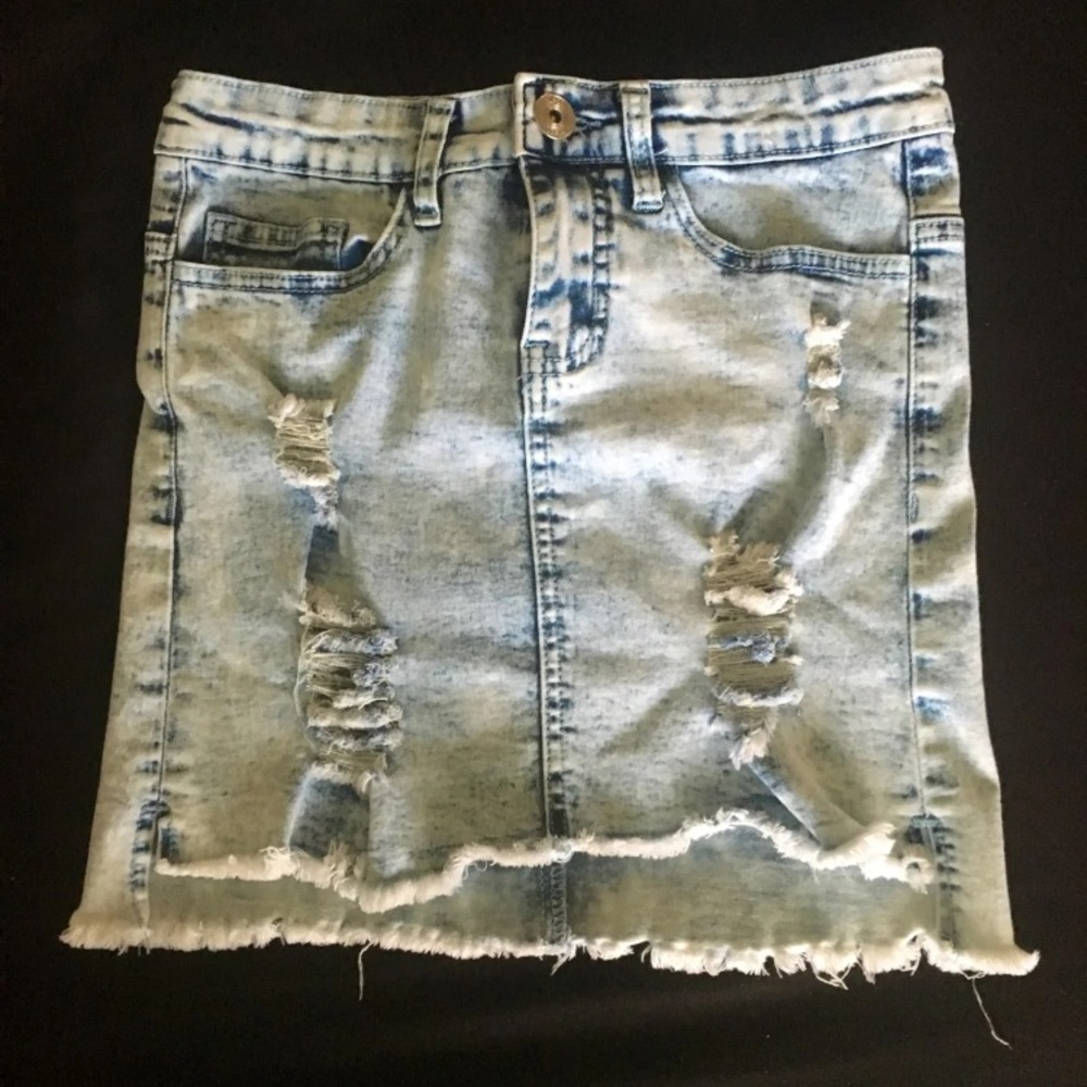 Distressed Denim Skirt